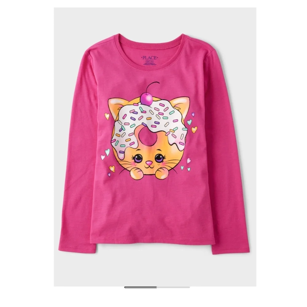 NWT The Children's Place Pink Cat Donut Long Sleeve Shirt